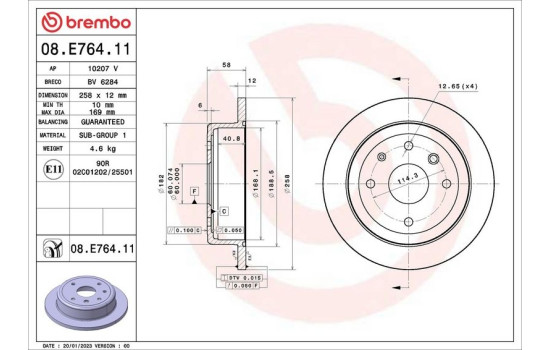 Disque de frein 08.E764.11 Brembo, Image 2