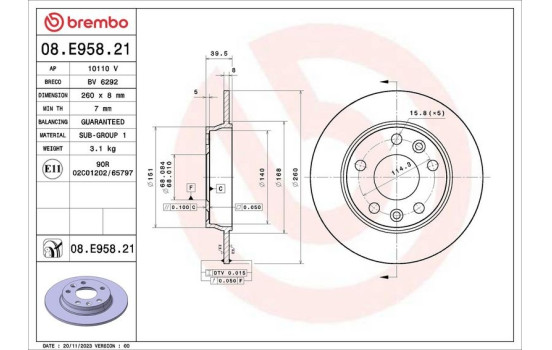 Disque de frein 08.E958.21 Brembo