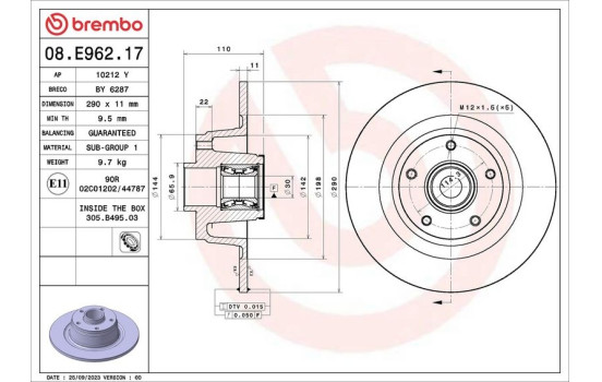 Disque de frein 08.E962.17 Brembo