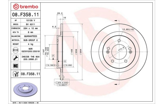 Disque de frein 08.F358.11 Brembo