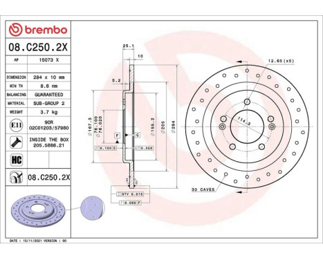 Disque de frein 08C2502X Brembo