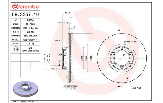Disque de frein 09.3357.10 Brembo, Image 4
