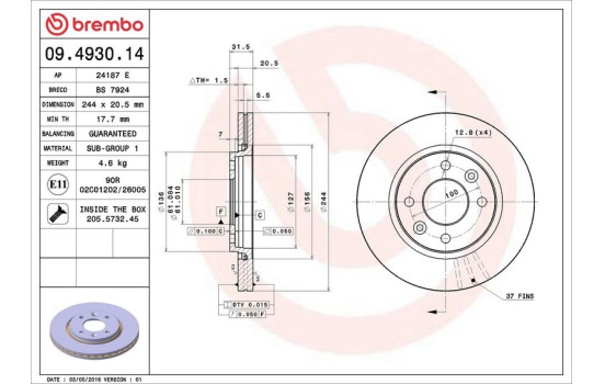 Disque de frein 09.4930.14 Brembo, Image 4