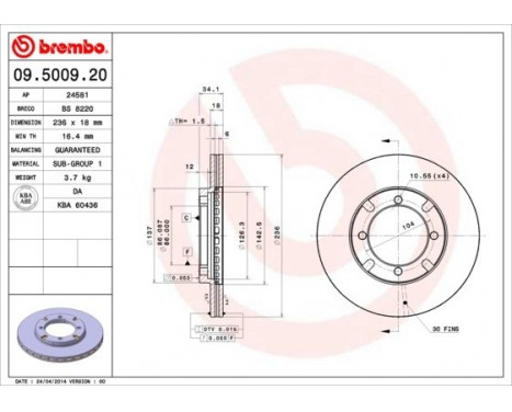 Disque de frein 09.5009.20 Brembo, Image 3