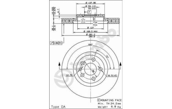Disque de frein 09.5180.24 Brembo, Image 2