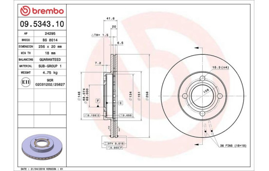 Disque de frein 09.5343.10 Brembo, Image 4