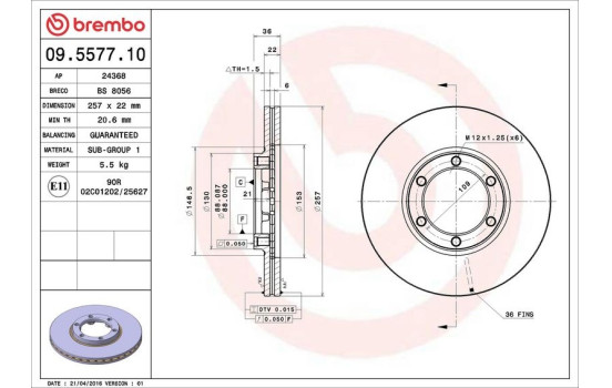 Disque de frein 09.5577.10 Brembo, Image 4