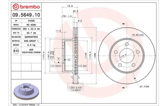 Disque de frein 09.5649.10 Brembo, Image 4
