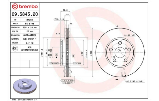 Disque de frein 09.5845.20 Brembo, Image 4