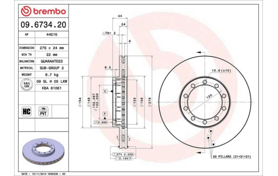Disque de frein 09.6734.20 Brembo, Image 3