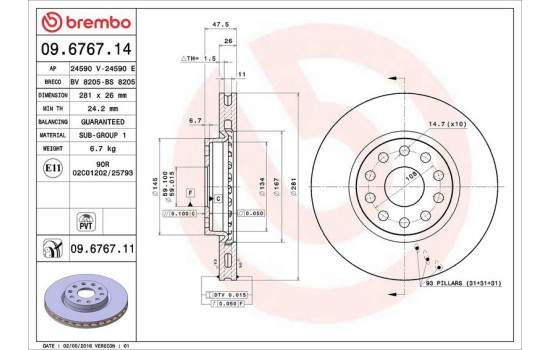 Disque de frein 09.6767.11 Brembo, Image 3