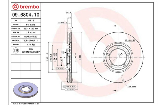 Disque de frein 09.6804.10 Brembo, Image 4