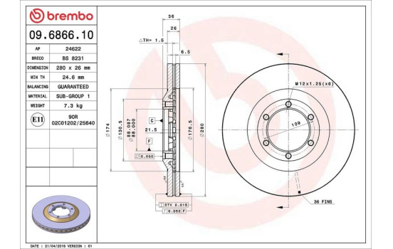 Disque de frein 09.6866.10 Brembo, Image 4
