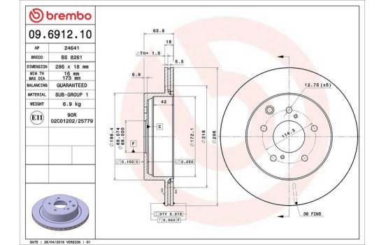 Disque de frein 09.6912.10 Brembo, Image 4