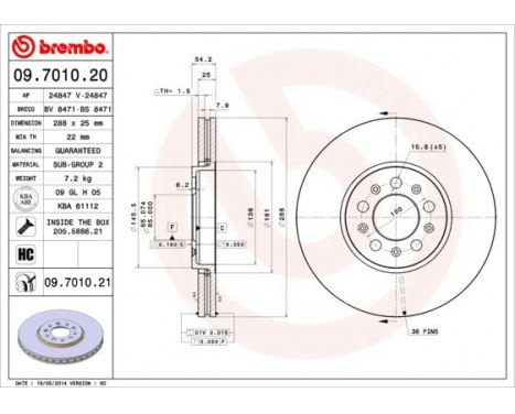 Disque de frein 09.7010.21 Brembo, Image 2