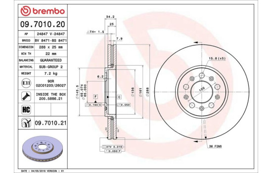Disque de frein 09.7010.21 Brembo, Image 3