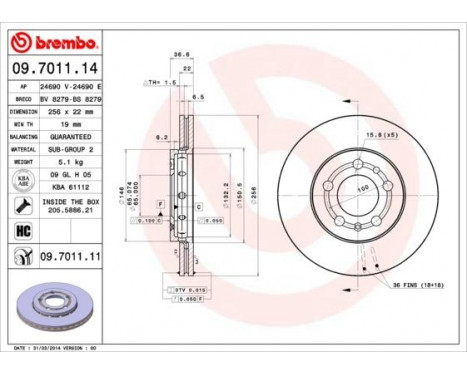 Disque de frein 09.7011.14 Brembo, Image 3