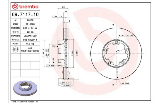 Disque de frein 09.7117.10 Brembo, Image 4