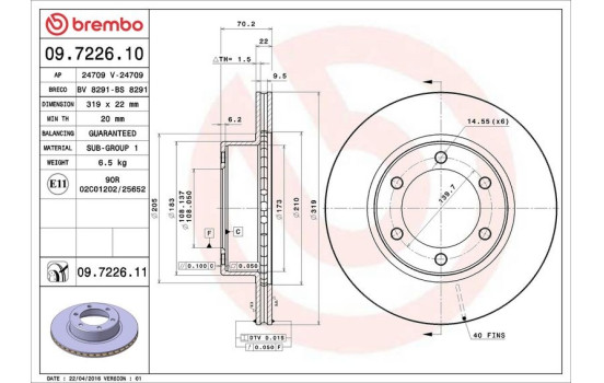 Disque de frein 09.7226.11 Brembo, Image 3