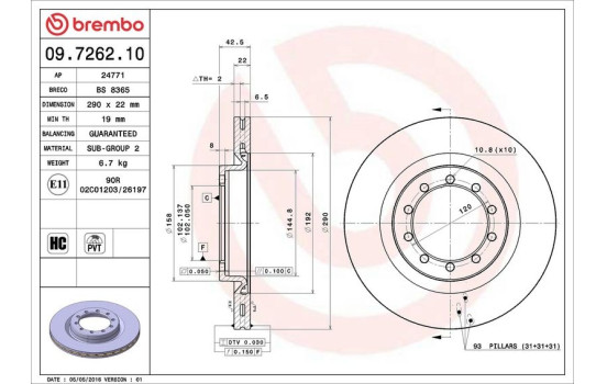 Disque de frein 09.7262.10 Brembo, Image 2