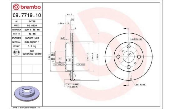 Disque de frein 09.7719.10 Brembo, Image 4