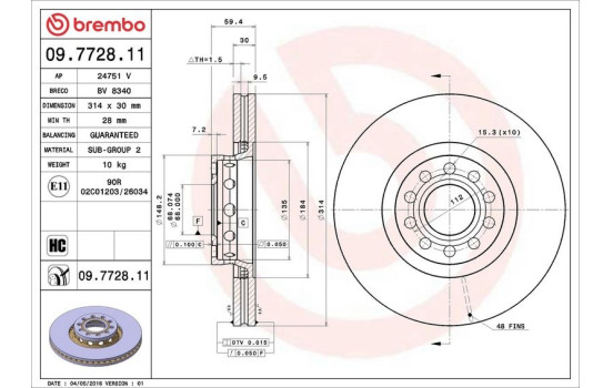 Disque de frein 09.7728.11 Brembo, Image 4