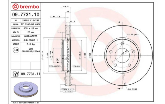 Disque de frein 09.7731.11 Brembo, Image 2