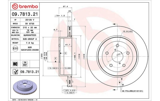 Disque de frein 09.7813.21 Brembo, Image 2
