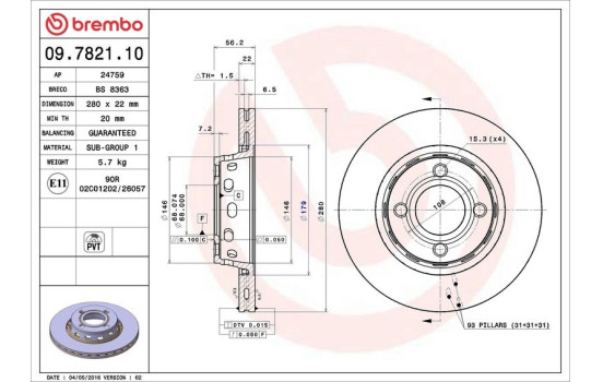 Disque de frein 09.7821.10 Brembo, Image 4