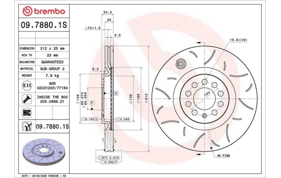 Disque de frein 09.7880.1S Brembo