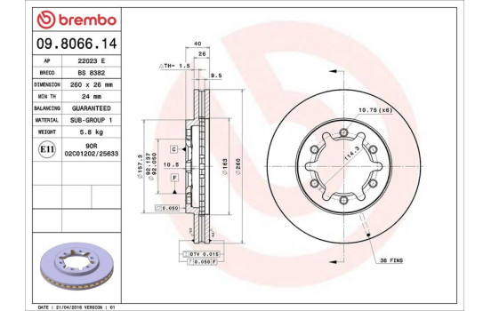 Disque de frein 09.8066.14 Brembo, Image 3