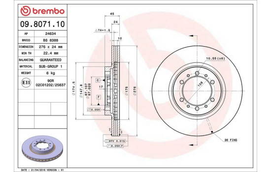 Disque de frein 09.8071.11 Brembo, Image 3