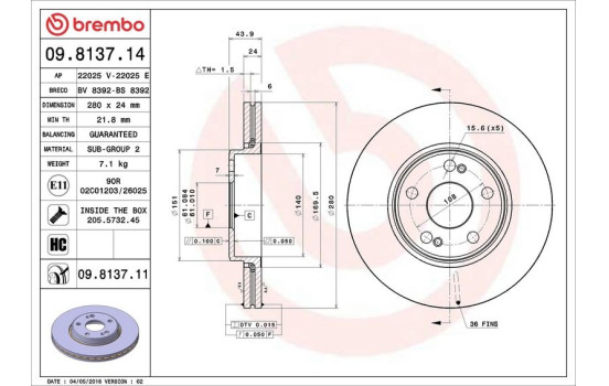 Disque de frein 09.8137.14 Brembo, Image 4