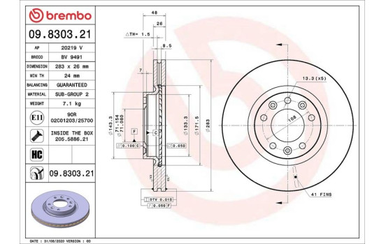 Disque de frein 09.8303.21 Brembo