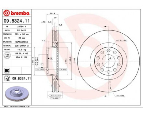 Disque de frein 09.8324.11 Brembo, Image 3