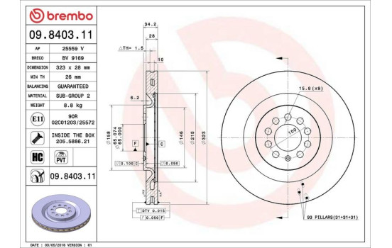 Disque de frein 09.8403.11 Brembo, Image 2