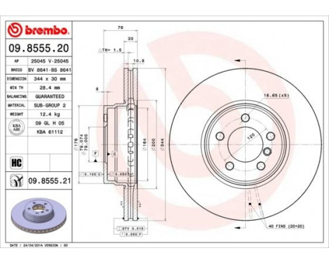 Disque de frein 09.8555.21 Brembo, Image 2