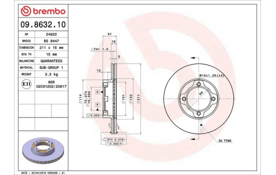 Disque de frein 09.8632.10 Brembo, Image 4