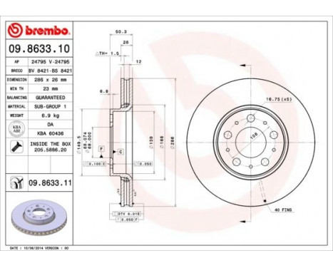 Disque de frein 09.8633.11 Brembo, Image 2