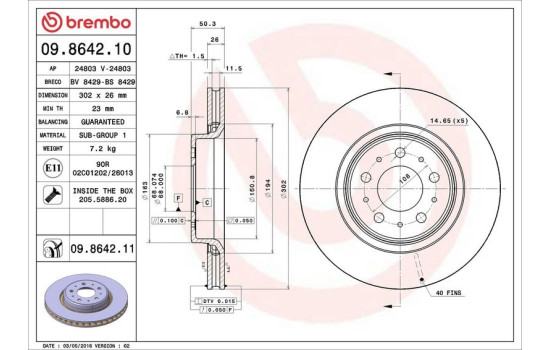 Disque de frein 09.8642.11 Brembo, Image 3