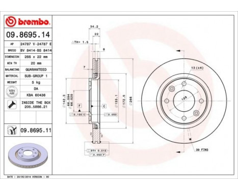 Disque de frein 09.8695.11 Brembo, Image 2