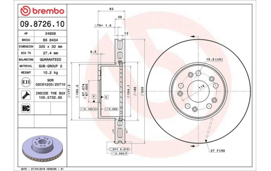 Disque de frein 09.8726.10 Brembo, Image 4