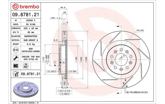 Disque de frein 09.8781.21 Brembo, Image 2
