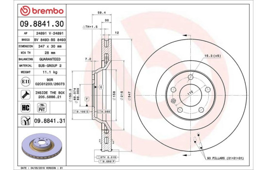 Disque de frein 09.8841.31 Brembo, Image 2