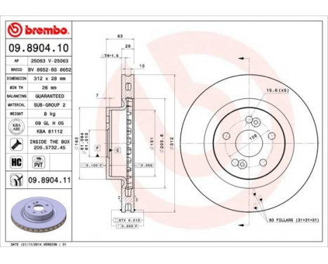 Disque de frein 09.8904.11 Brembo, Image 2