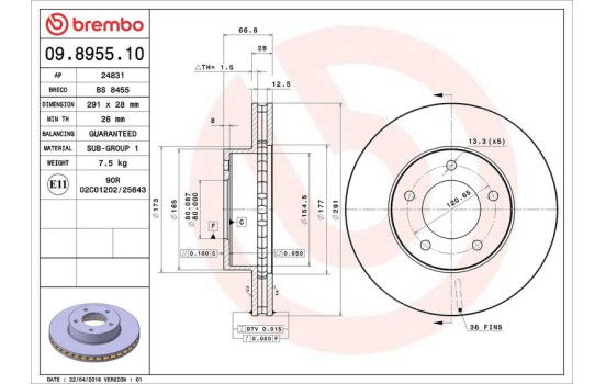 Disque de frein 09.8955.10 Brembo, Image 4