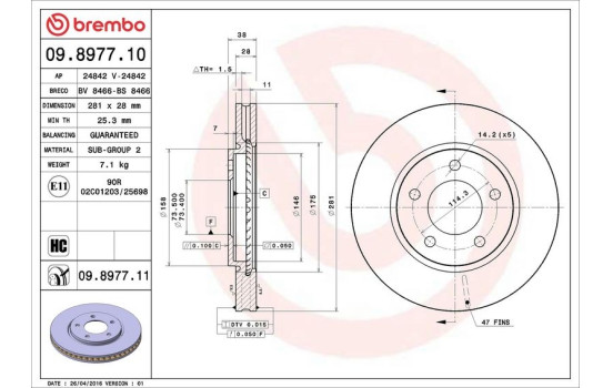Disque de frein 09.8977.11 Brembo, Image 3