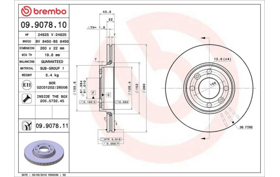 Disque de frein 09.9078.11 Brembo, Image 3