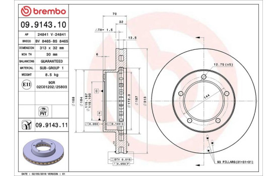 Disque de frein 09.9143.11 Brembo, Image 2