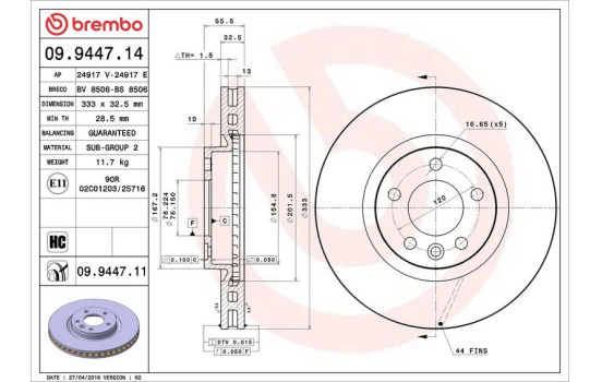 Disque de frein 09.9447.11 Brembo, Image 2